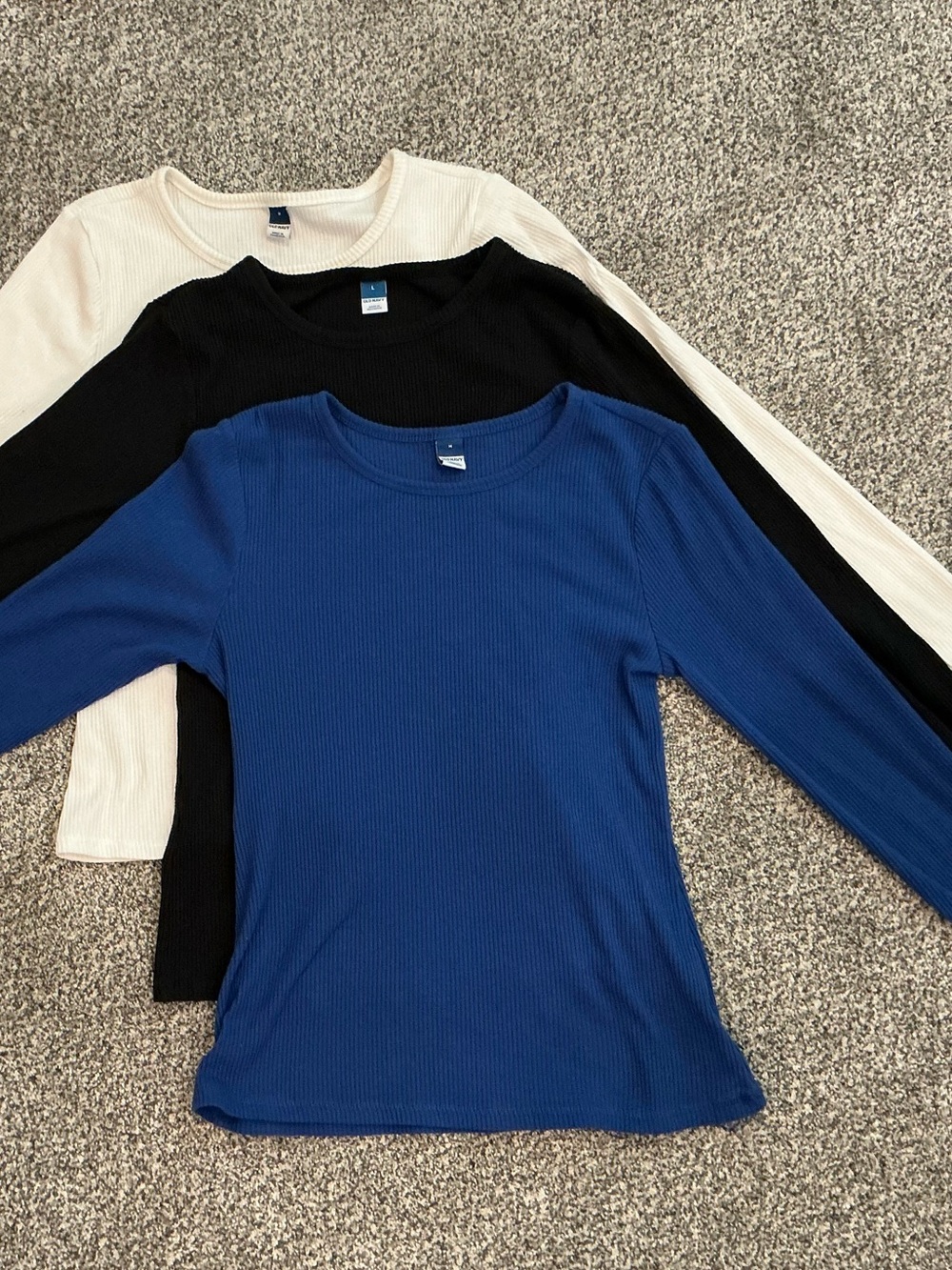 3 Old Navy Ribbed Long-Sleeve Tops - Blue, Black & Cream